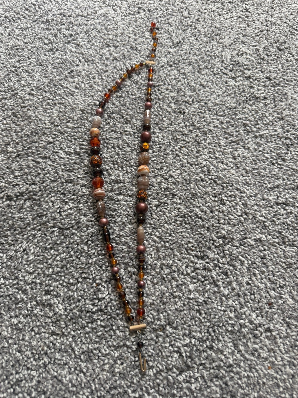 Vintage Mid Century Beaded Statement Necklace in Amber and Brown